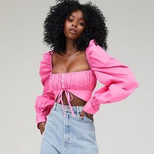 PINK BALLOON SLEEVE CROP TOP